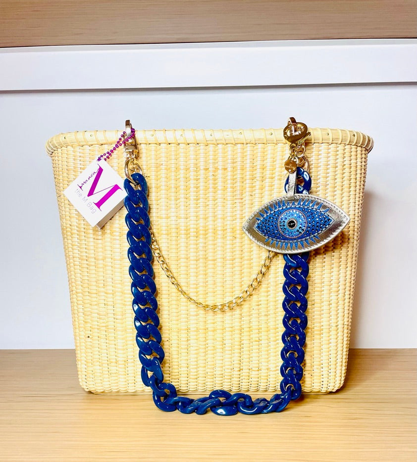 The Magna M Tote: Evil Eye – handwoven by The Manca Studio
